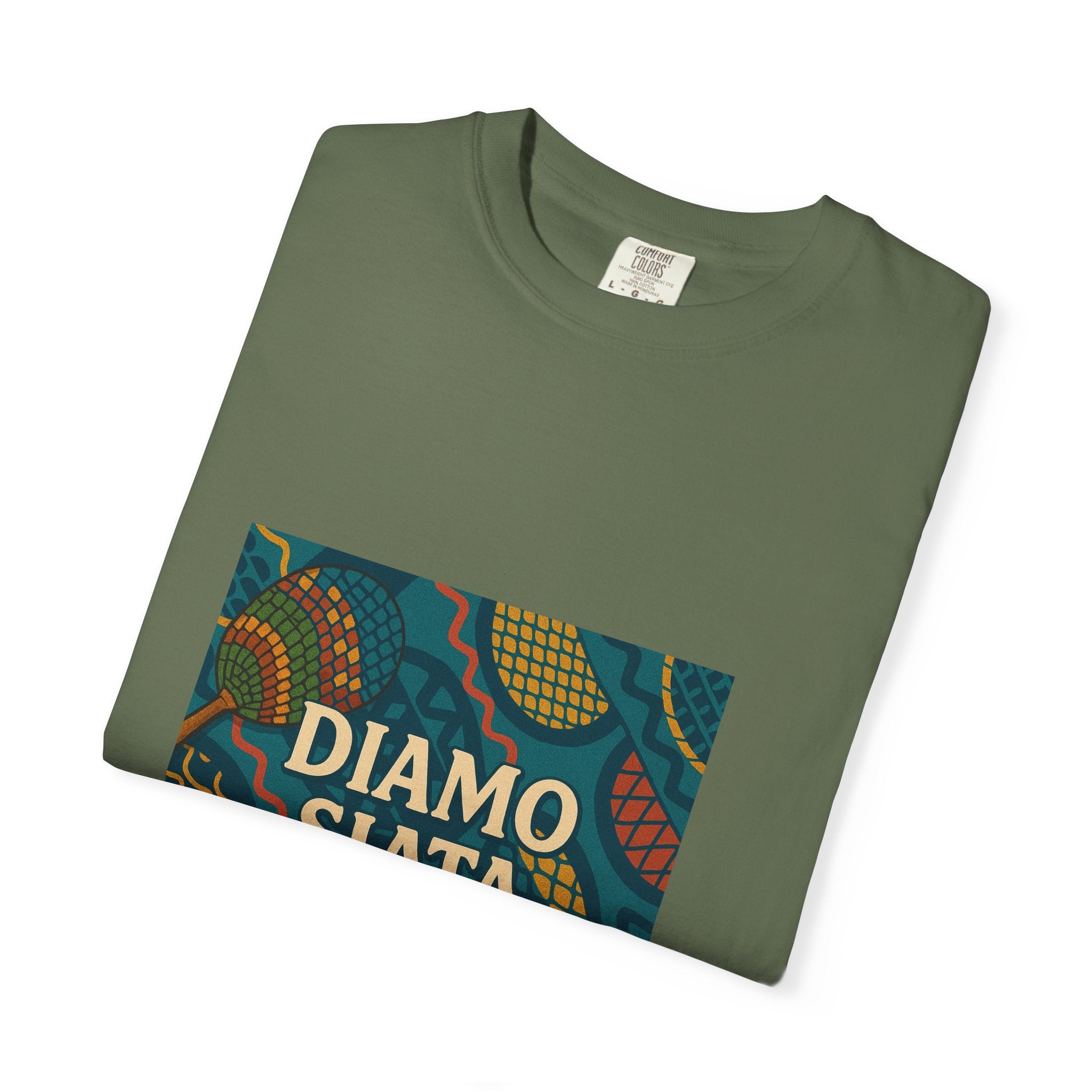 T-Shirt — 'Diamo Siata' African Print Graphic Tee (Drum Motif)