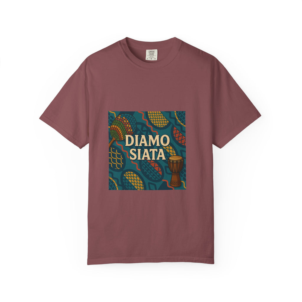 T-Shirt — 'Diamo Siata' African Print Graphic Tee (Drum Motif)