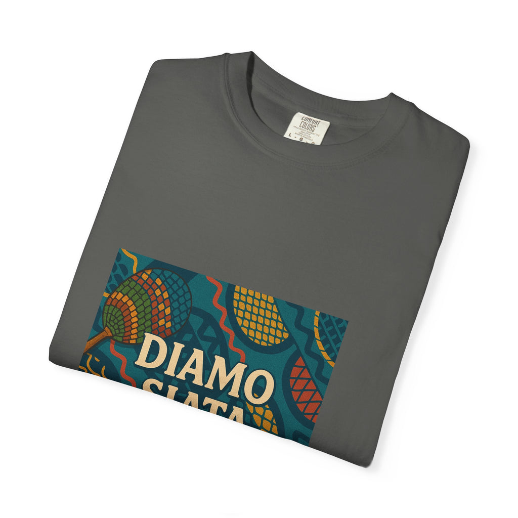 T-Shirt — 'Diamo Siata' African Print Graphic Tee (Drum Motif)