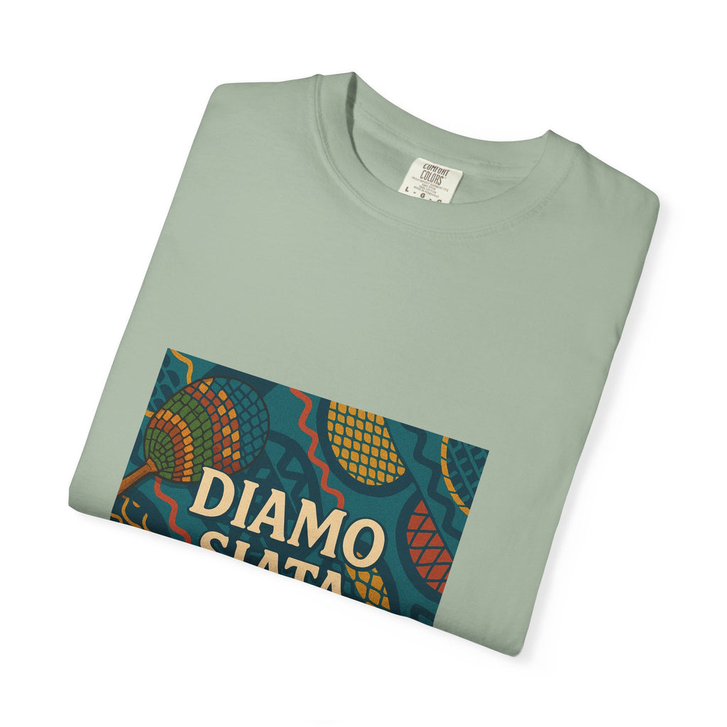 T-Shirt — 'Diamo Siata' African Print Graphic Tee (Drum Motif)