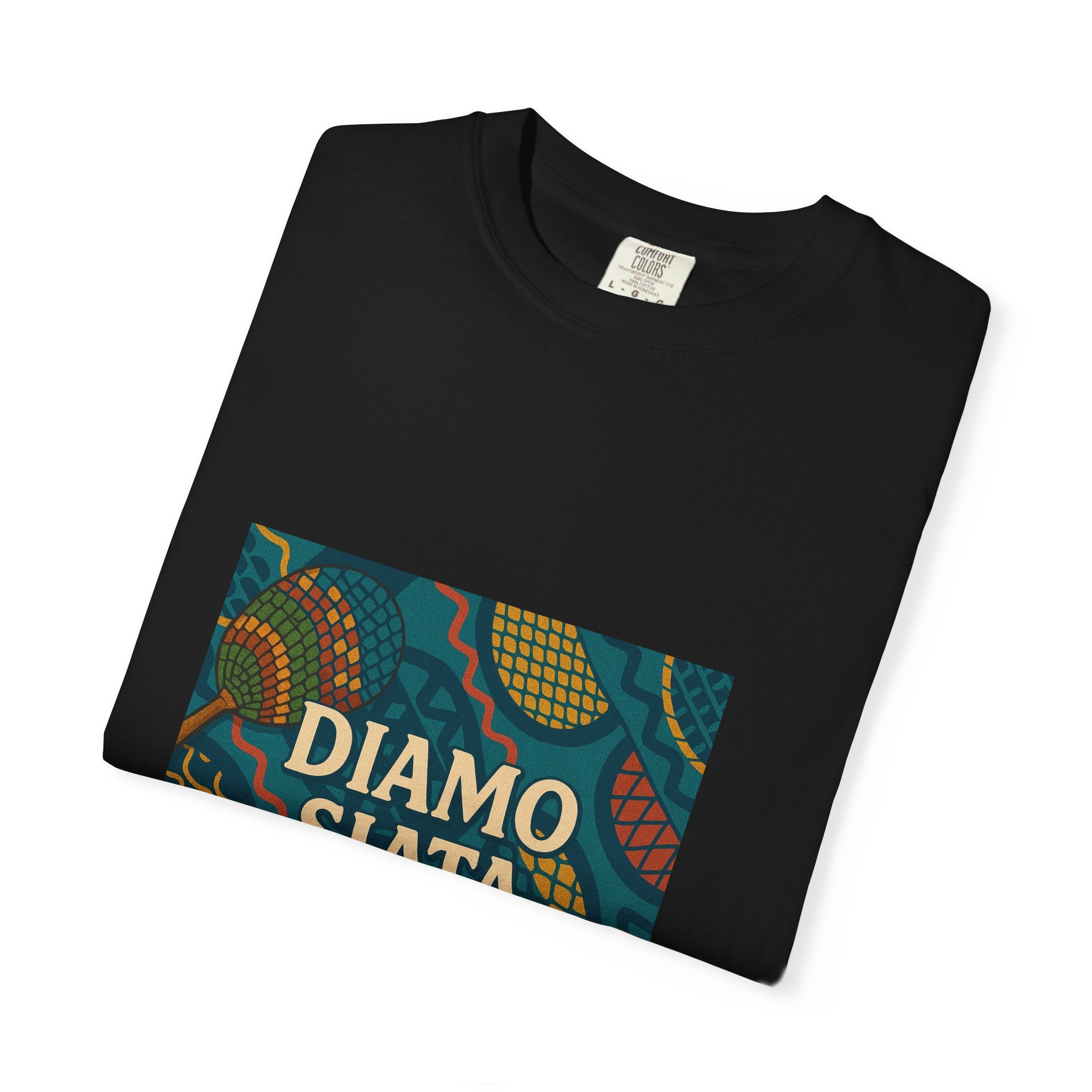 T-Shirt — 'Diamo Siata' African Print Graphic Tee (Drum Motif)