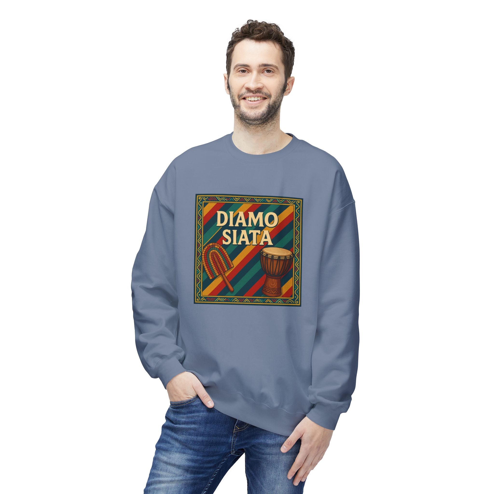 Diamo Siata Crewneck Sweatshirt – African Drum & Kora Graphic
