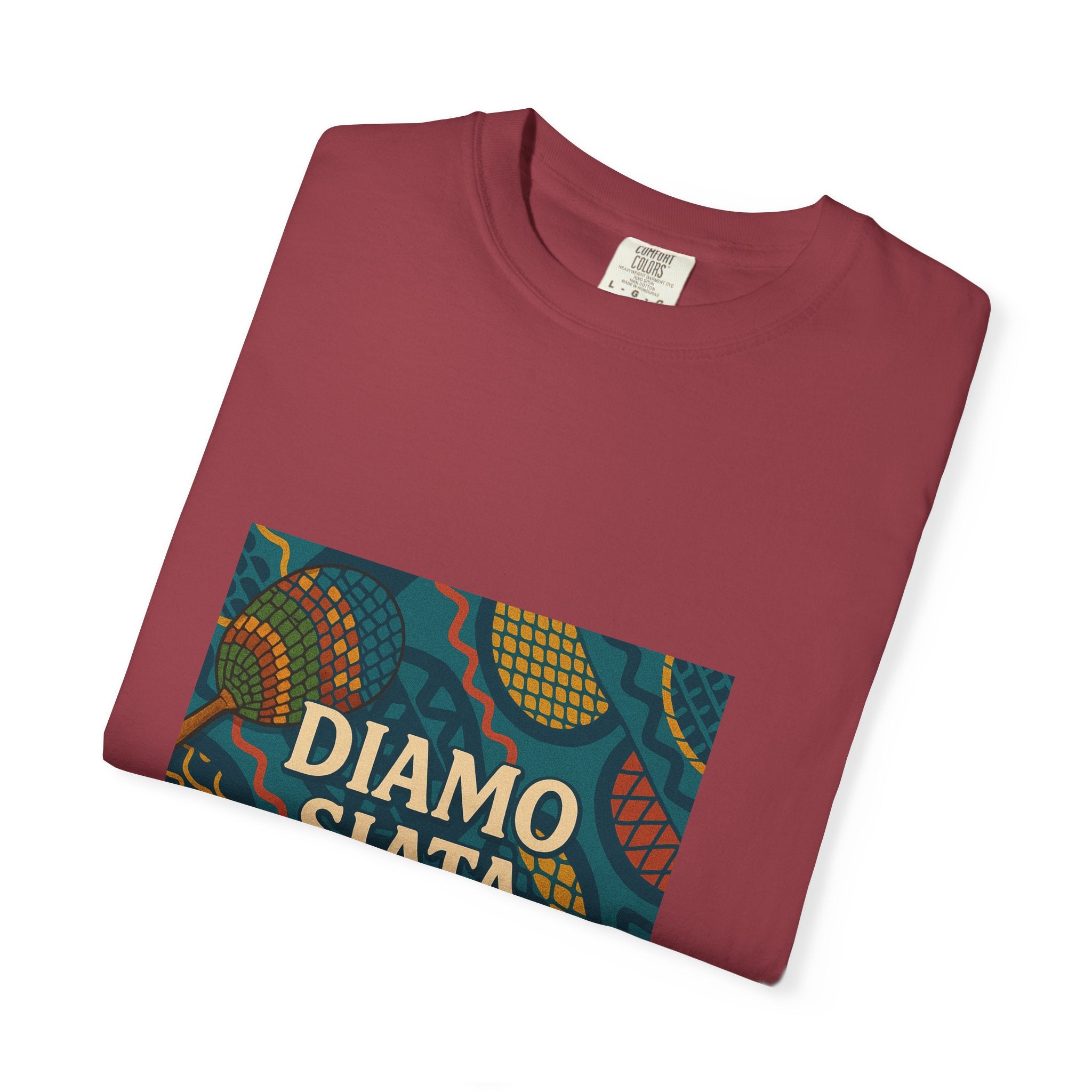 T-Shirt — 'Diamo Siata' African Print Graphic Tee (Drum Motif)