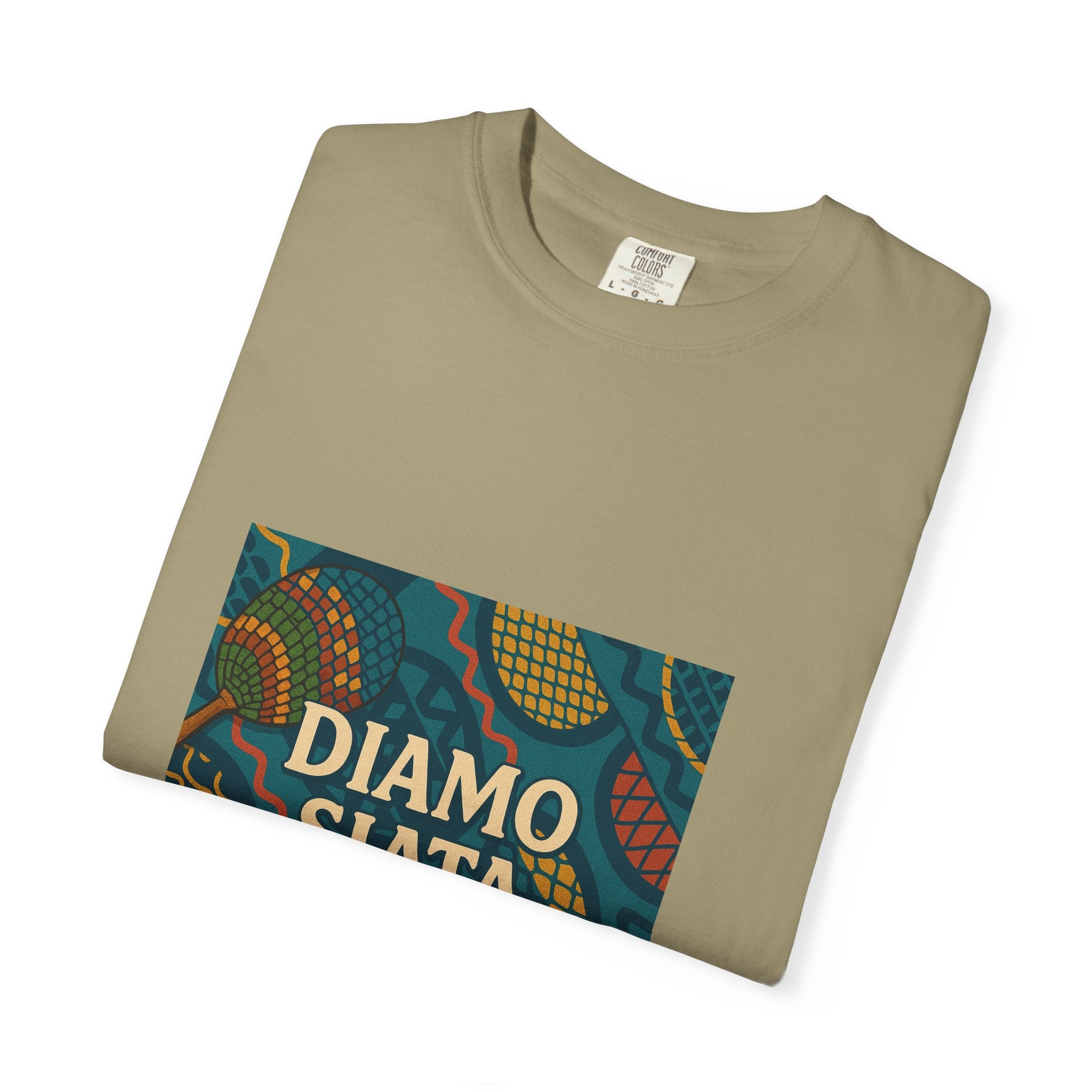 T-Shirt — 'Diamo Siata' African Print Graphic Tee (Drum Motif)