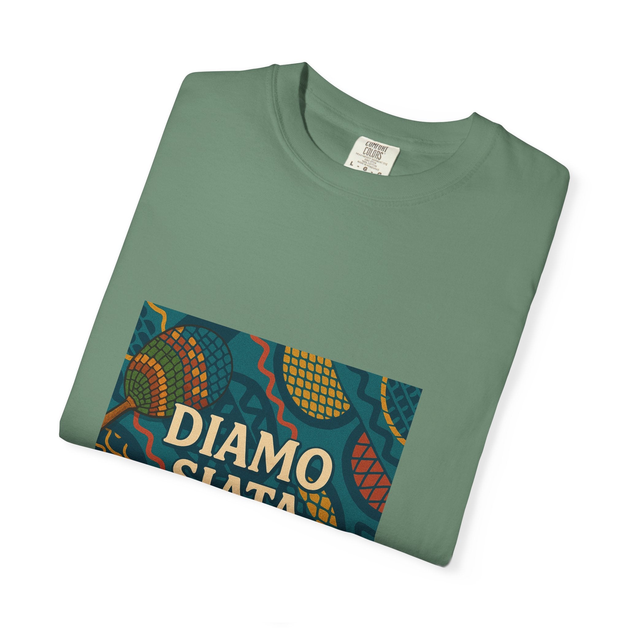 T-Shirt — 'Diamo Siata' African Print Graphic Tee (Drum Motif)