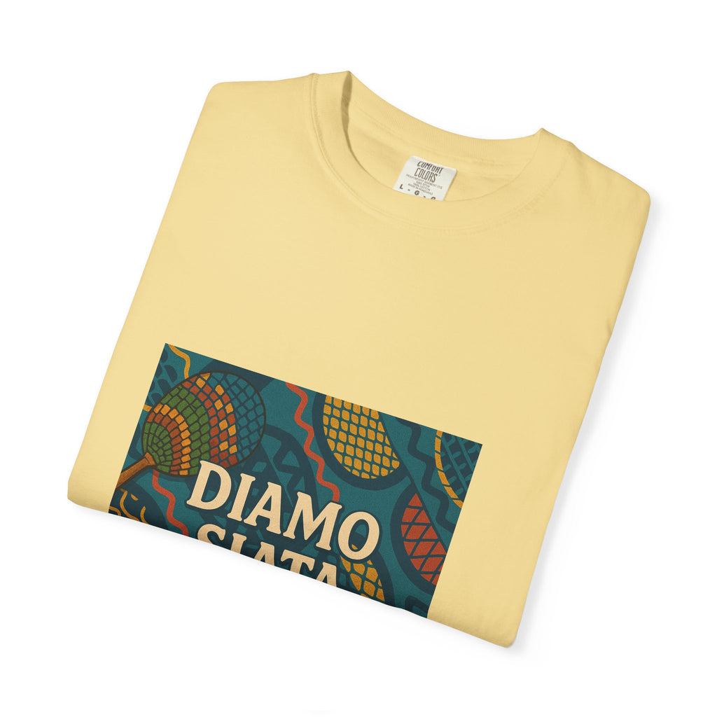 T-Shirt — 'Diamo Siata' African Print Graphic Tee (Drum Motif)