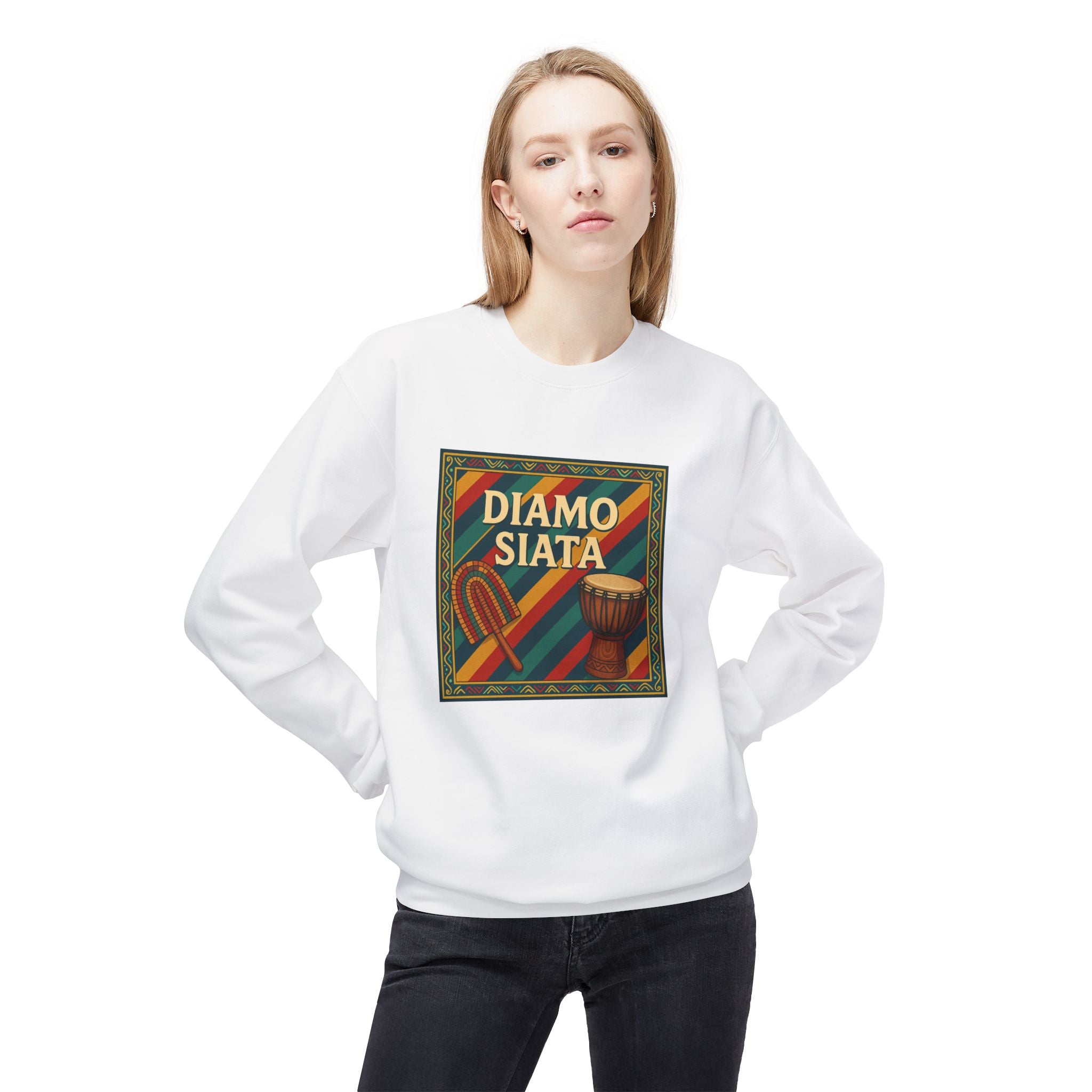 Diamo Siata Crewneck Sweatshirt – African Drum & Kora Graphic