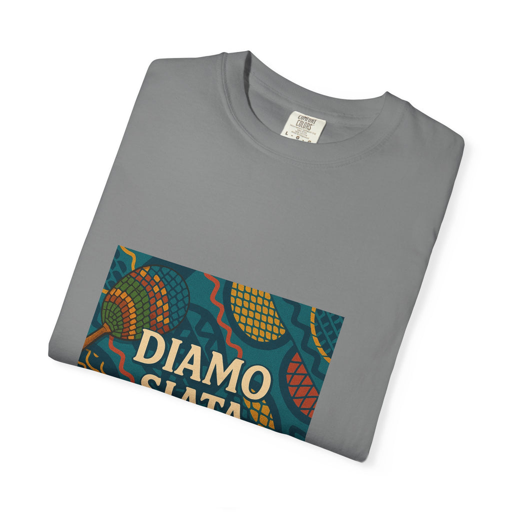 T-Shirt — 'Diamo Siata' African Print Graphic Tee (Drum Motif)