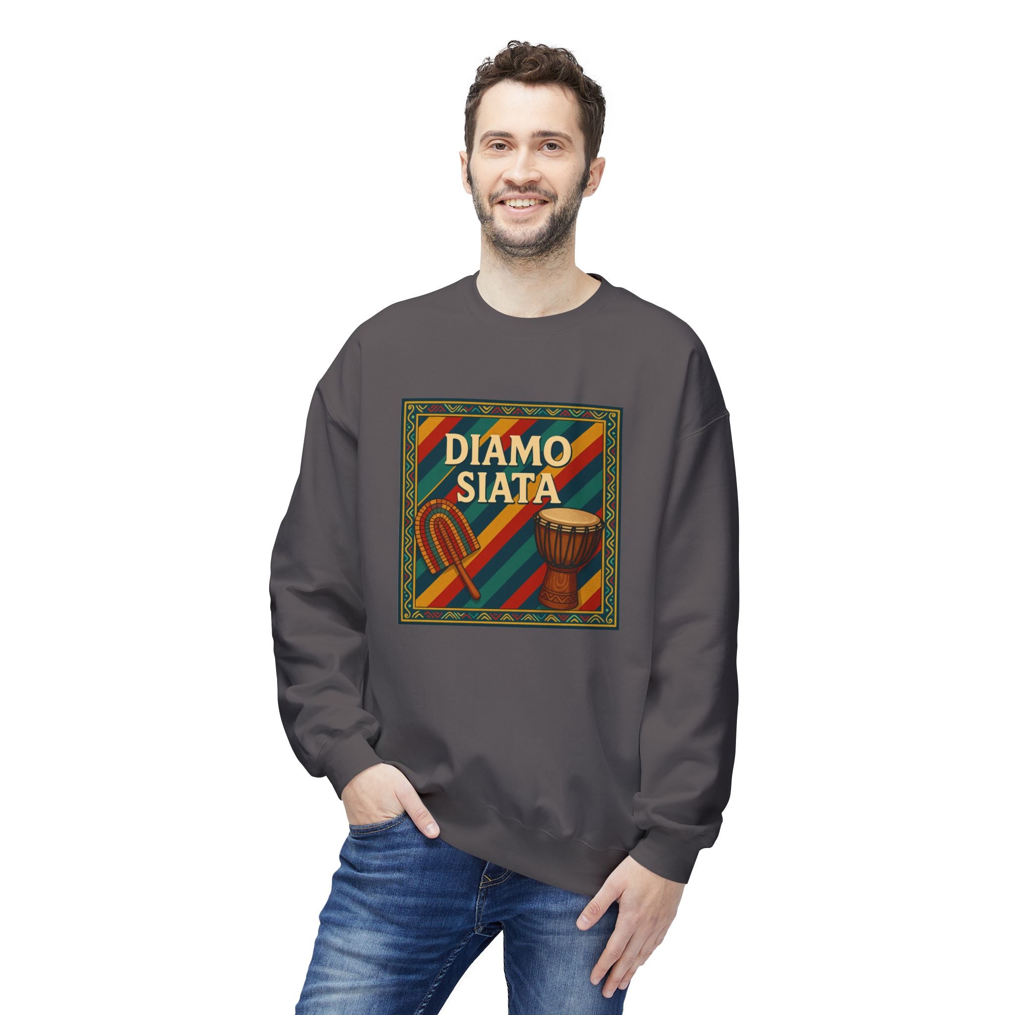 Diamo Siata Crewneck Sweatshirt – African Drum & Kora Graphic