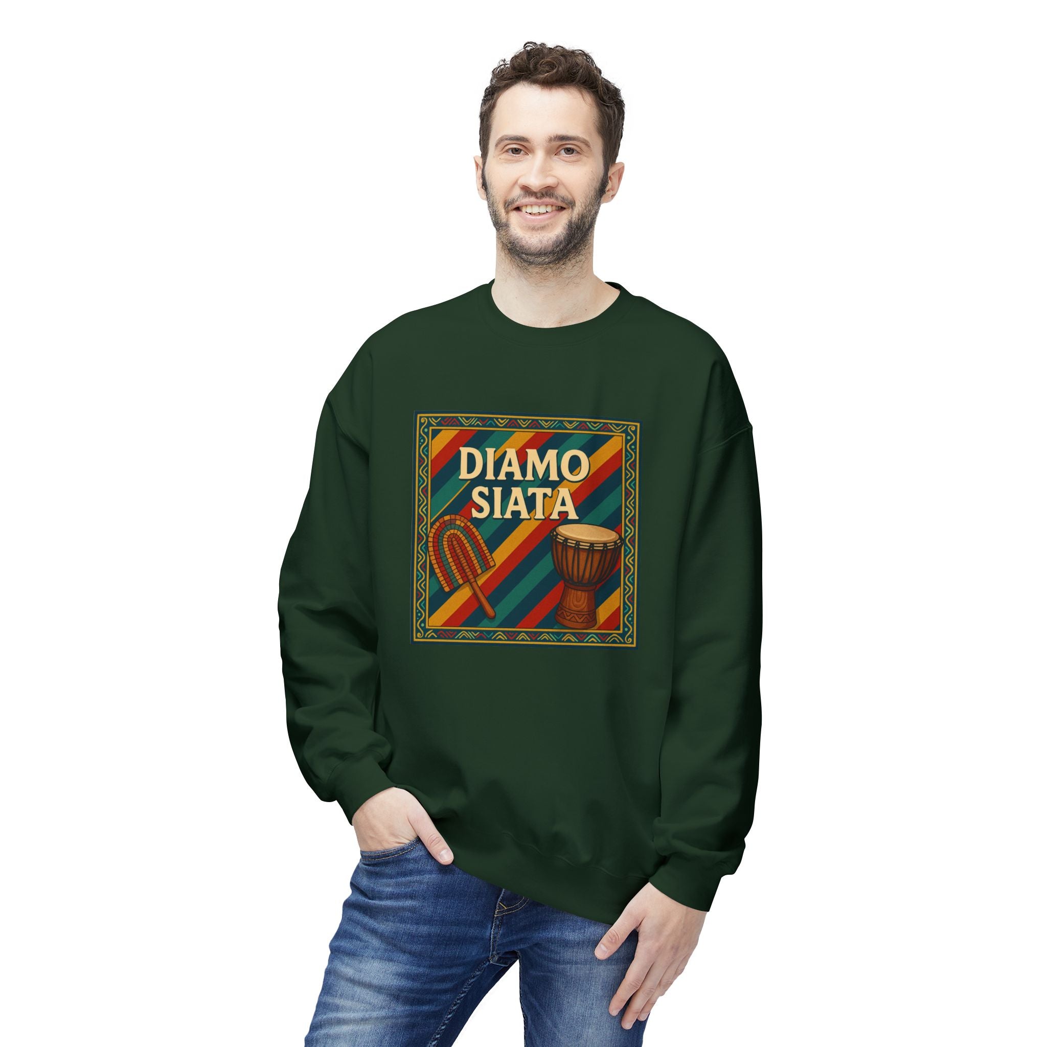 Diamo Siata Crewneck Sweatshirt – African Drum & Kora Graphic