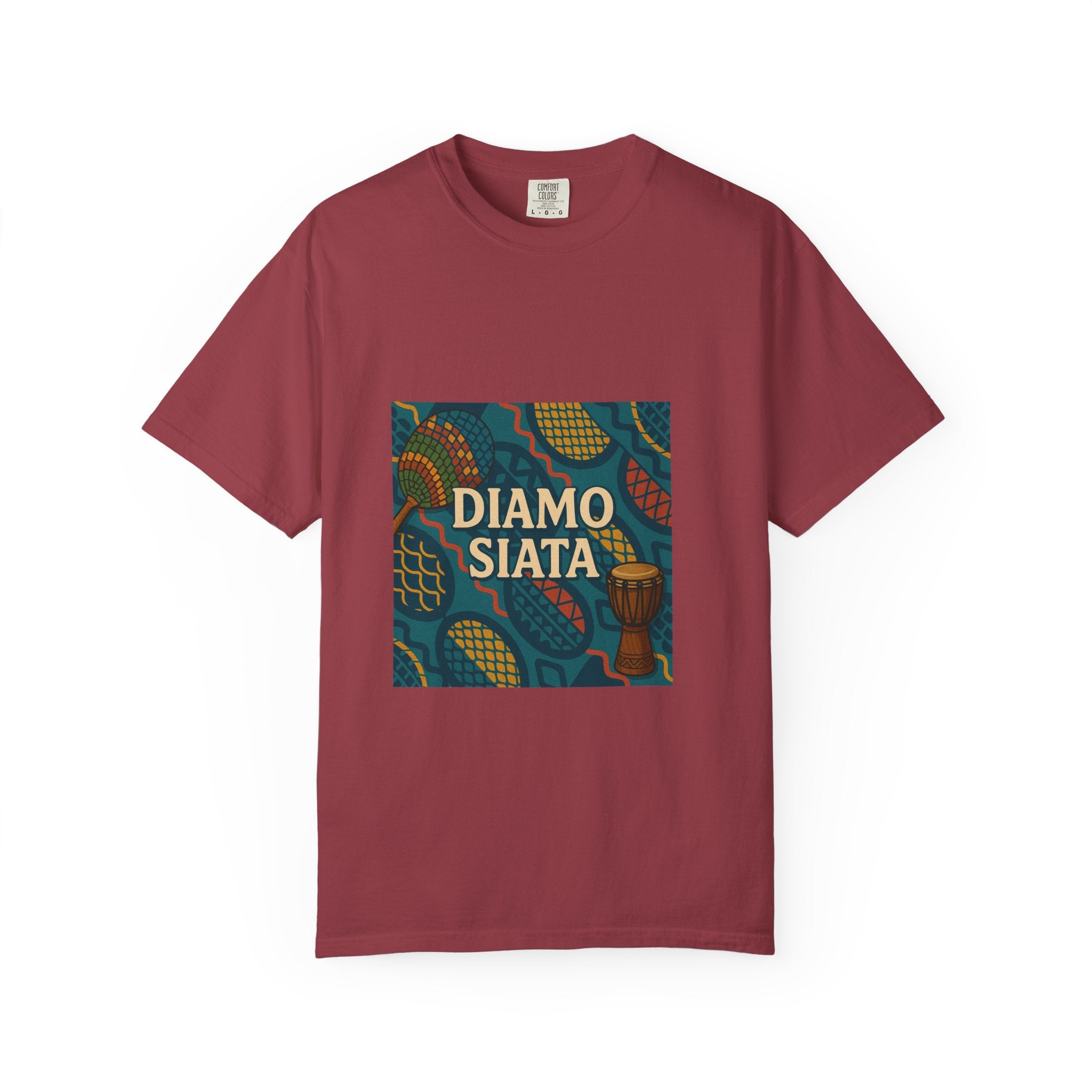 T-Shirt — 'Diamo Siata' African Print Graphic Tee (Drum Motif)