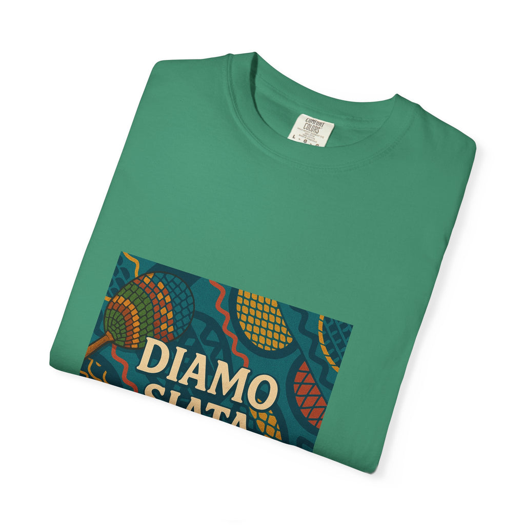 T-Shirt — 'Diamo Siata' African Print Graphic Tee (Drum Motif)