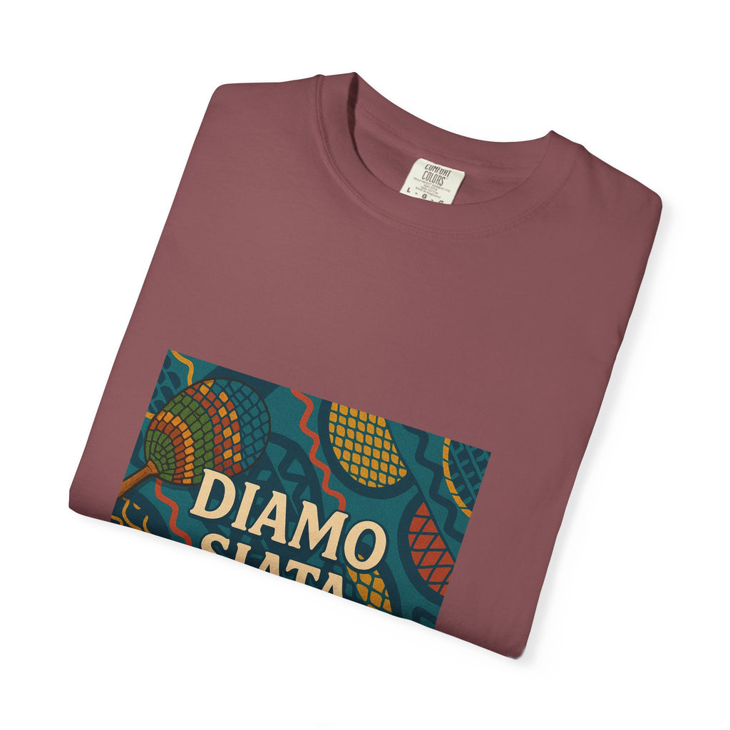 T-Shirt — 'Diamo Siata' African Print Graphic Tee (Drum Motif)