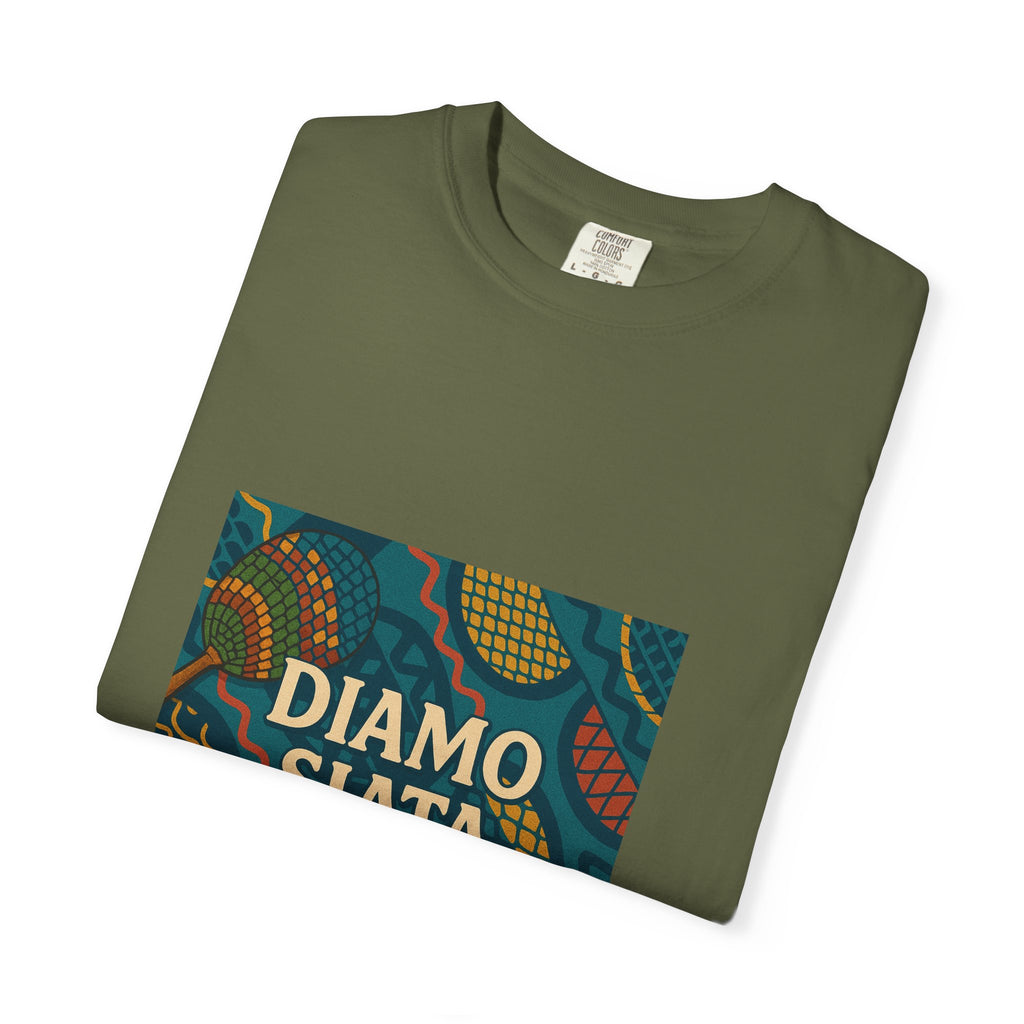 T-Shirt — 'Diamo Siata' African Print Graphic Tee (Drum Motif)