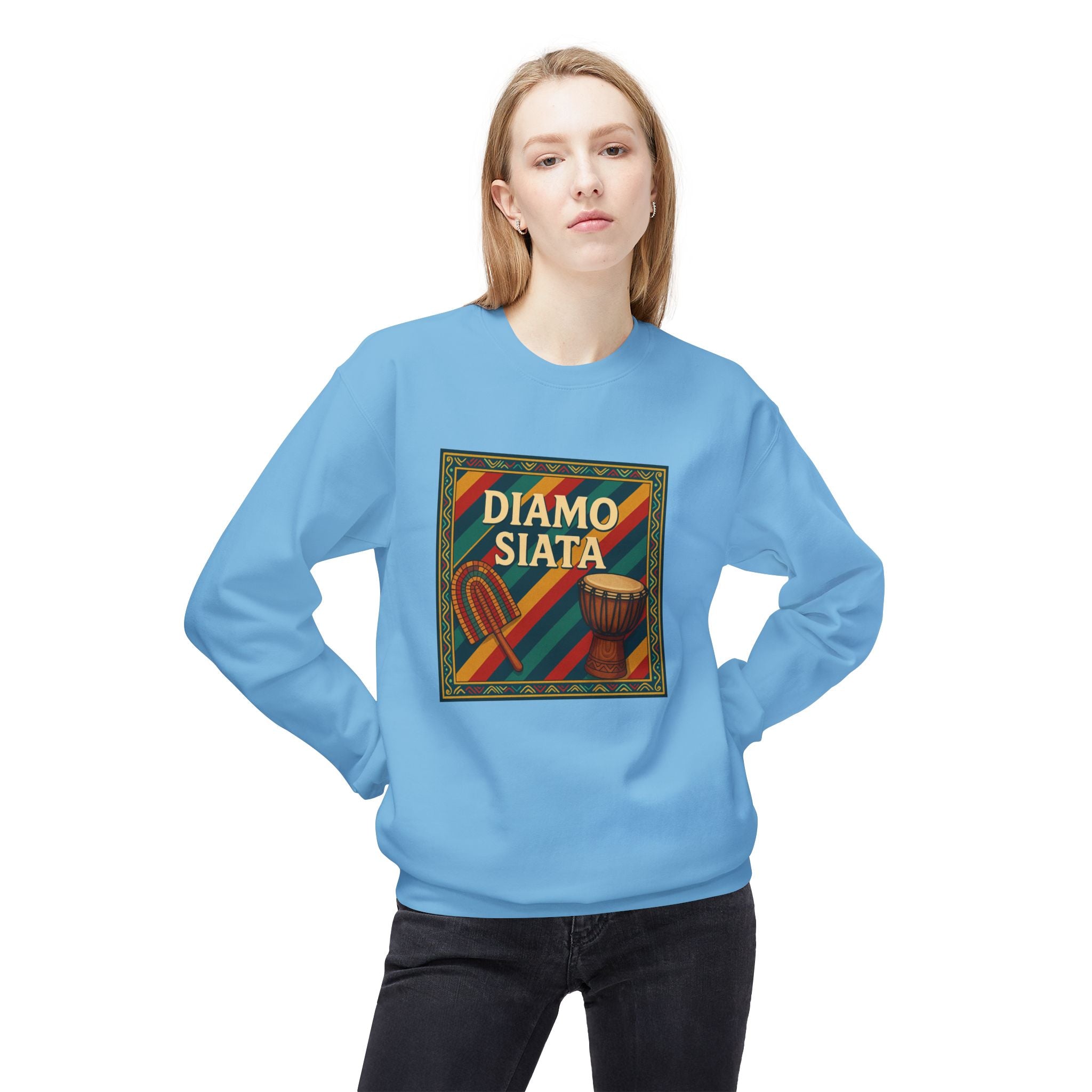 Diamo Siata Crewneck Sweatshirt – African Drum & Kora Graphic