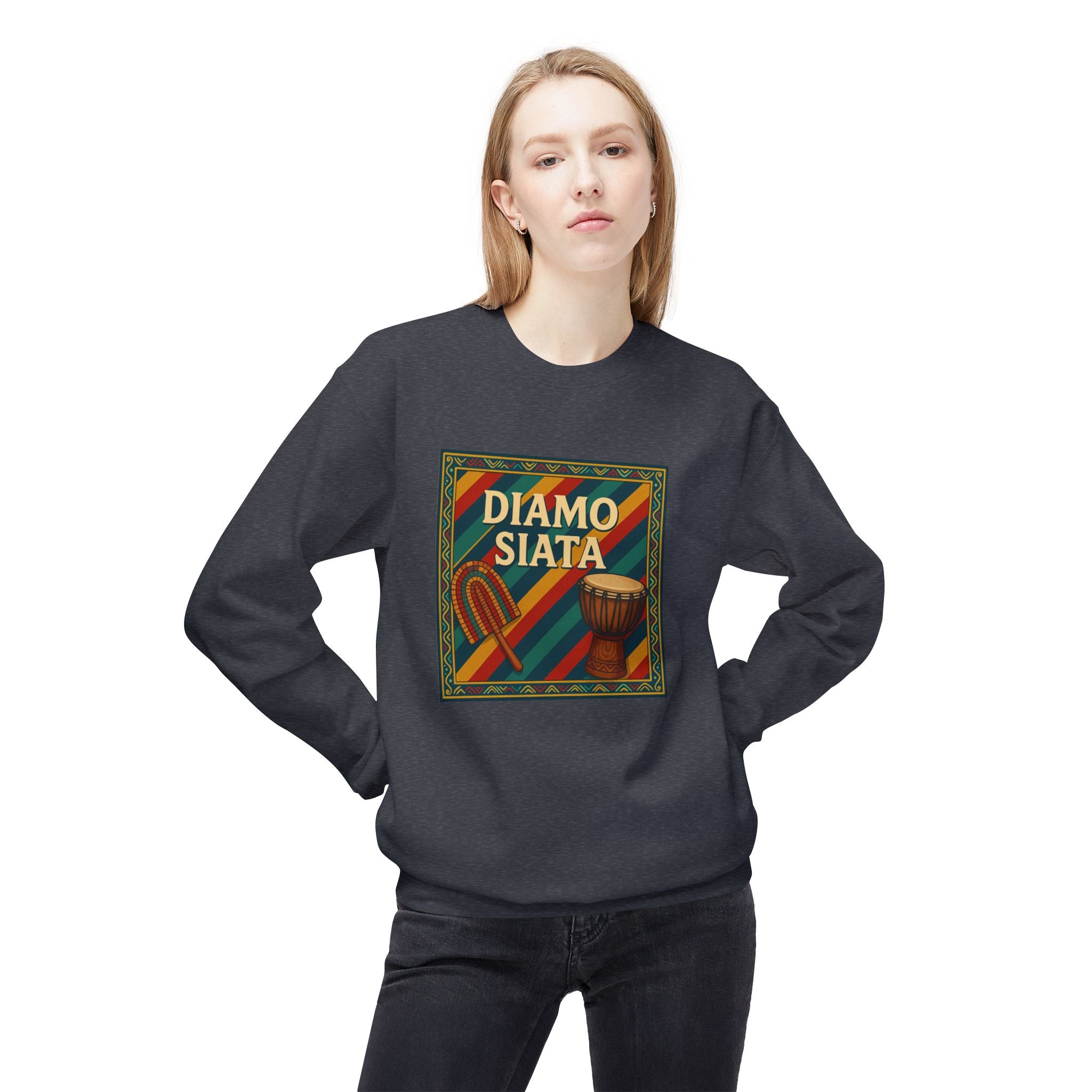 Diamo Siata Crewneck Sweatshirt – African Drum & Kora Graphic