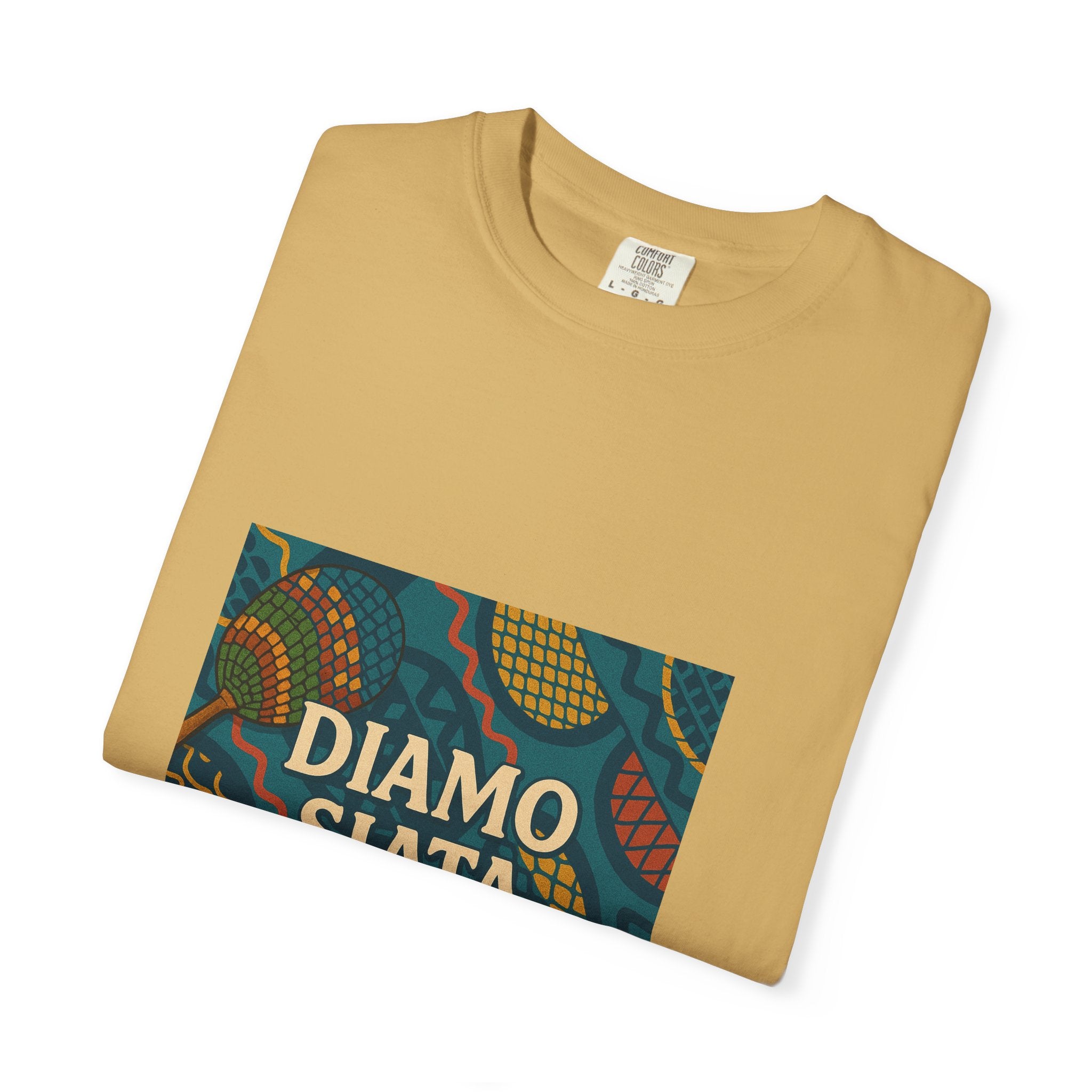 T-Shirt — 'Diamo Siata' African Print Graphic Tee (Drum Motif)