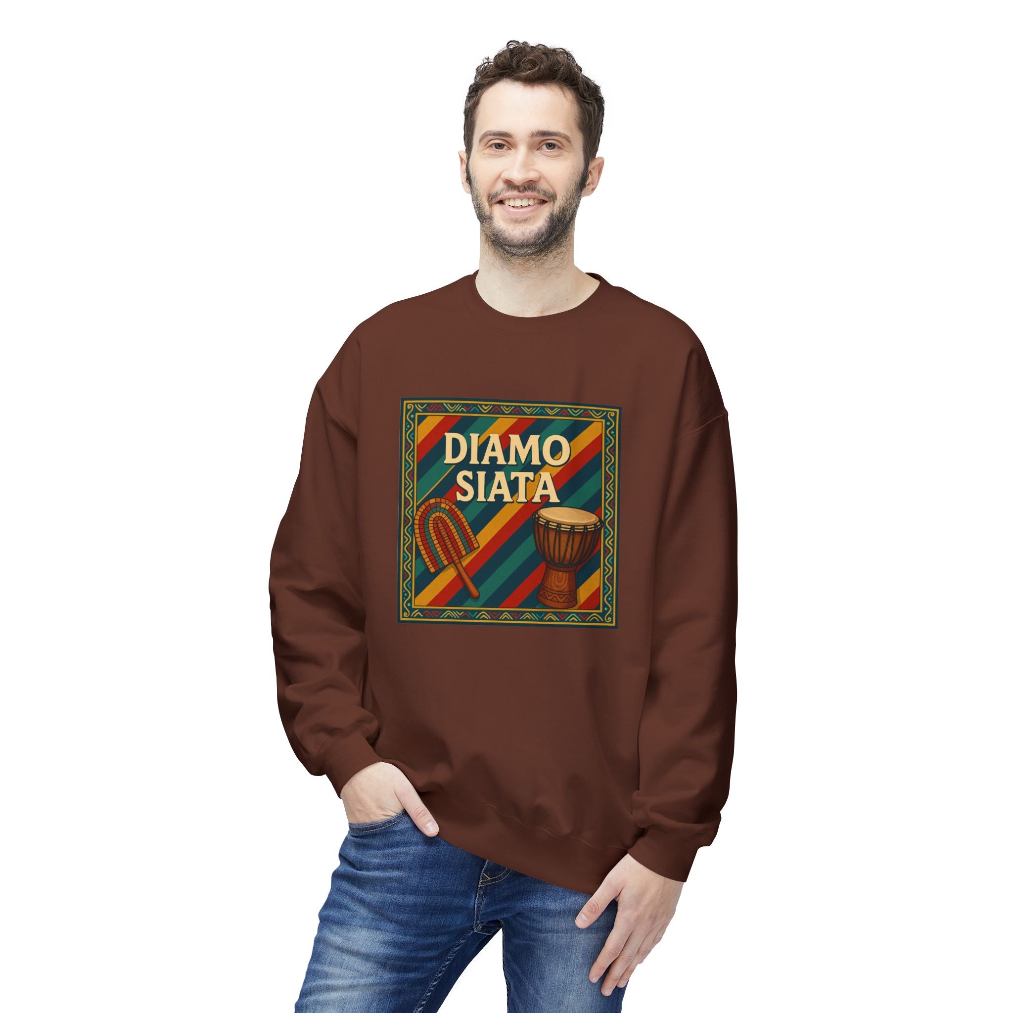 Diamo Siata Crewneck Sweatshirt – African Drum & Kora Graphic