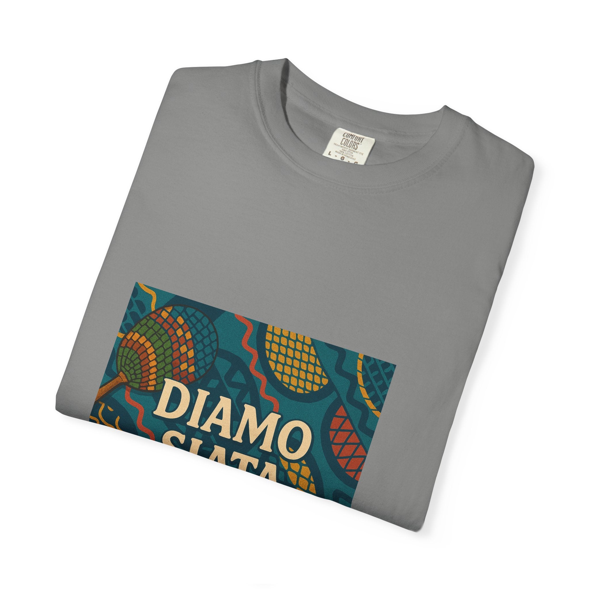 T-Shirt — 'Diamo Siata' African Print Graphic Tee (Drum Motif)