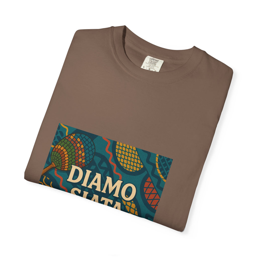 T-Shirt — 'Diamo Siata' African Print Graphic Tee (Drum Motif)