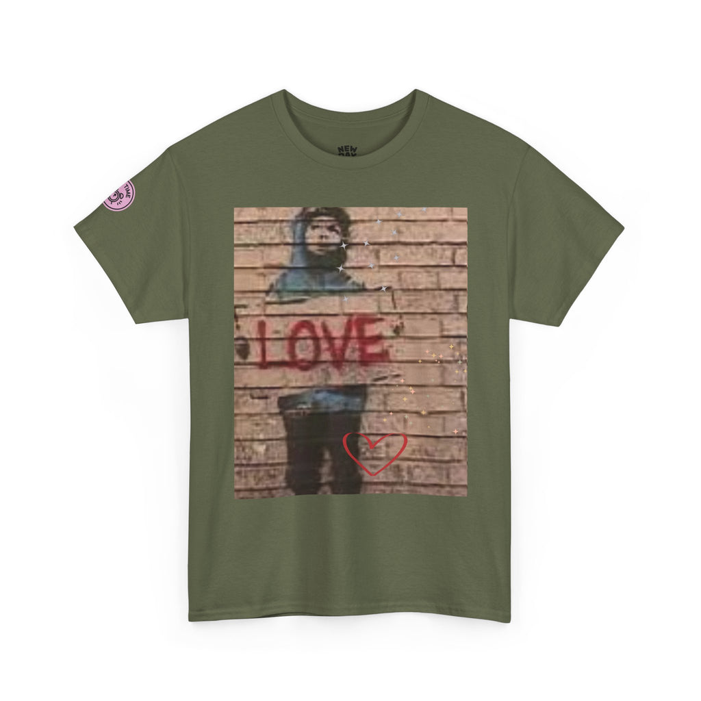 Love-Themed Unisex Heavy Cotton Tee, Casual Wear, Street Art Tee, Gift for Him/Her, Statement Shirt, Everyday Fashion