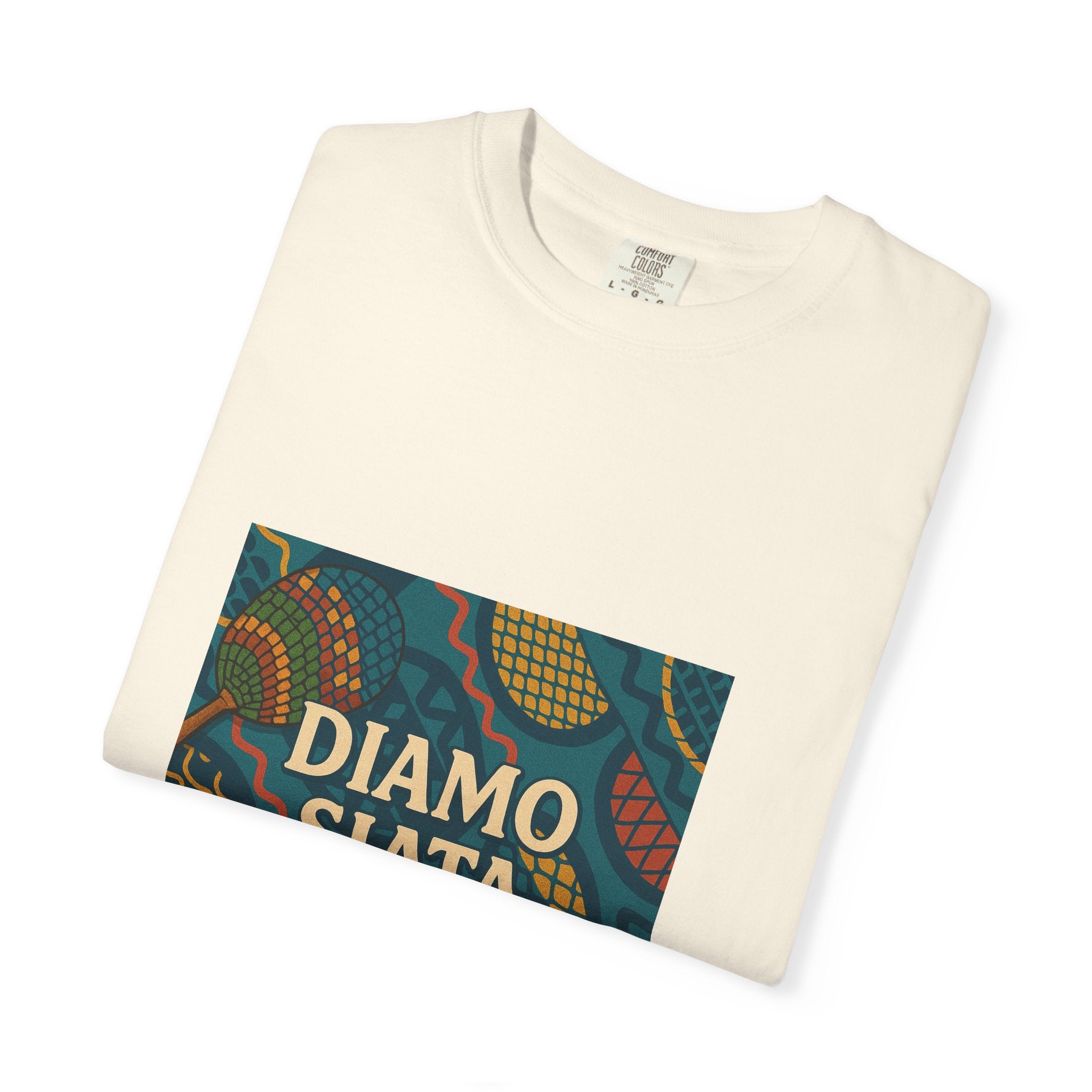 T-Shirt — 'Diamo Siata' African Print Graphic Tee (Drum Motif)