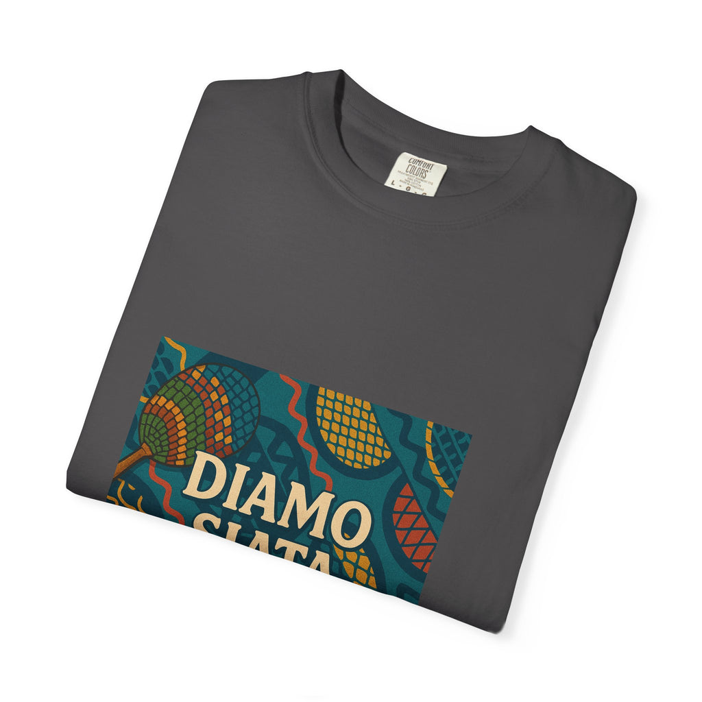 T-Shirt — 'Diamo Siata' African Print Graphic Tee (Drum Motif)