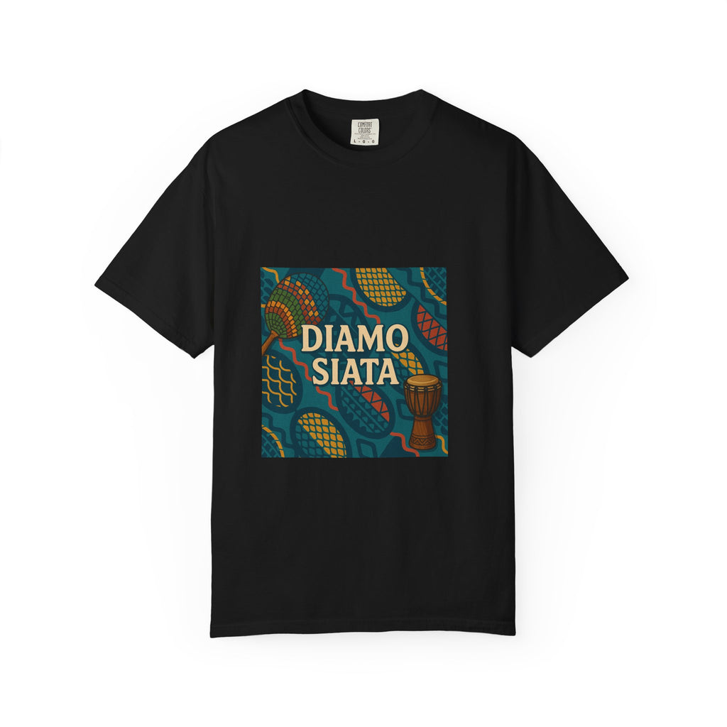 T-Shirt — 'Diamo Siata' African Print Graphic Tee (Drum Motif)