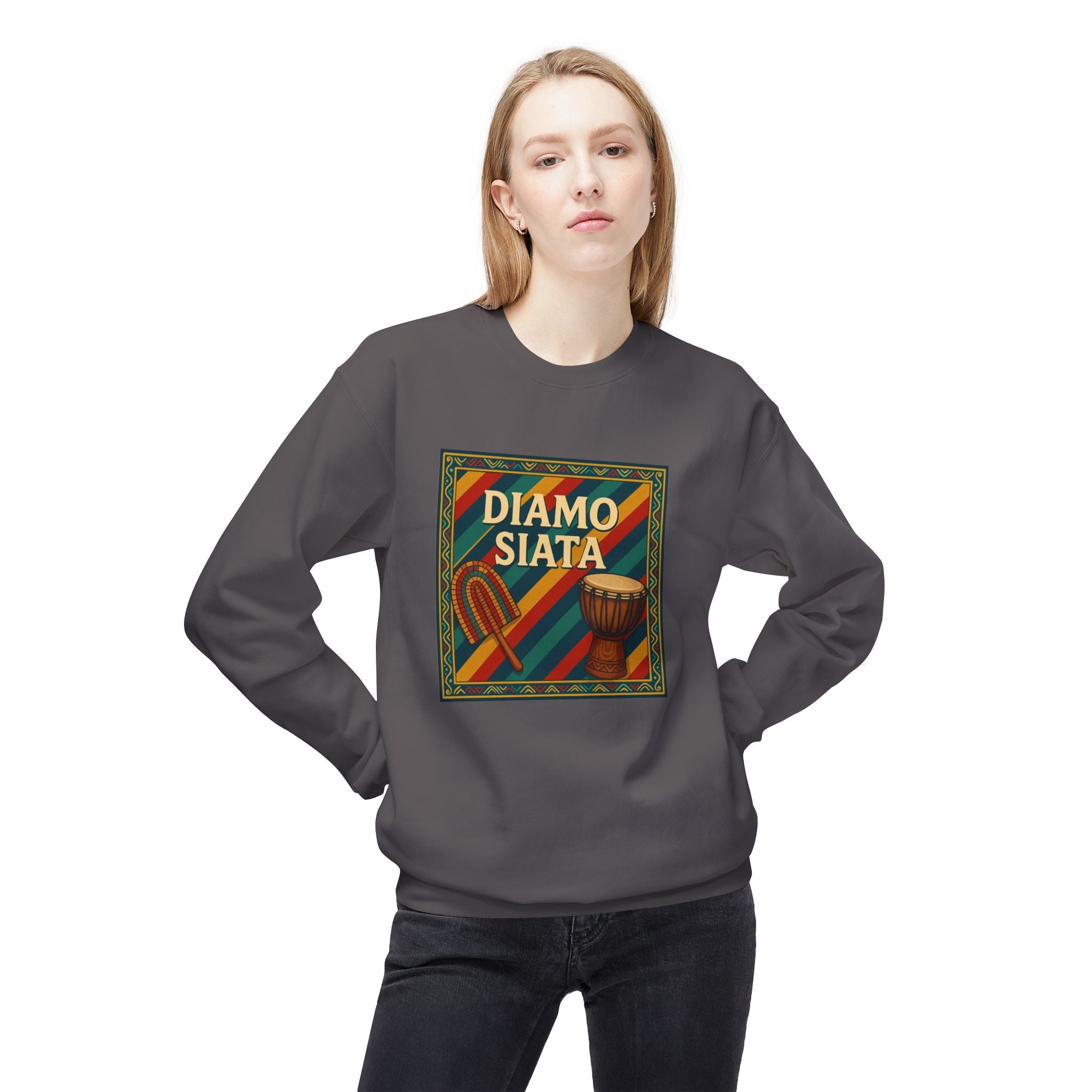Diamo Siata Crewneck Sweatshirt – African Drum & Kora Graphic